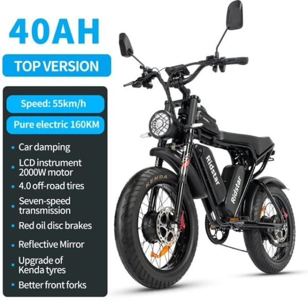 Electric bike Ridstar Q20 PRO 52V (2000W Dual Motor) 40AH Battery – Image 3