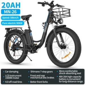 RIDSTAR MN26 26" Fat Tires Mountain Electric Bike 1500W