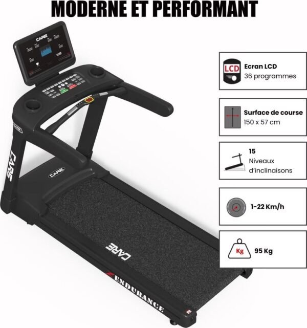 Tapis de course professionnel - 22km/h - CARE - ENDURANCE – Image 3