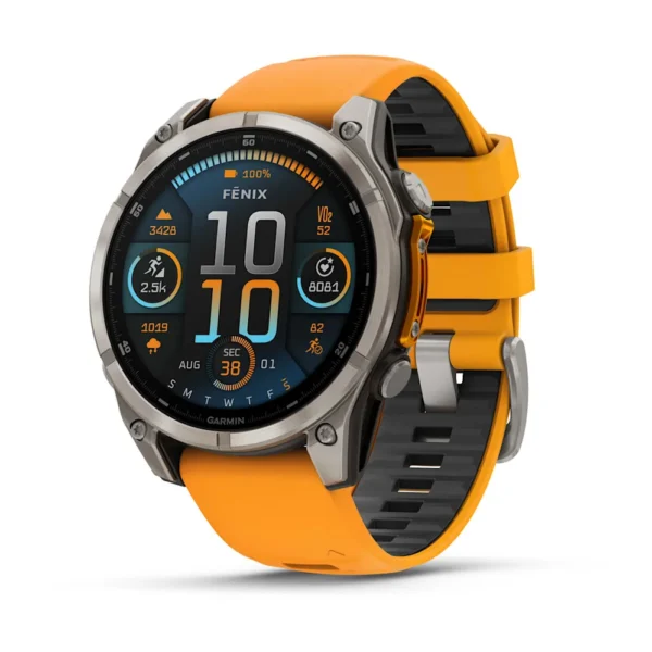 Montre GPS Garmin Fénix 8 AMOLED - 47 mm Sapphire Titane avec Bracelet en Silicone Orange Graphite – Image 23
