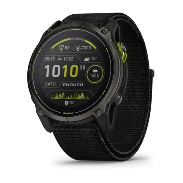 Montre GPS Garmin Enduro 3 Titane Carbon Gray DLC avec Bracelet UltraFit en Nylon Noir