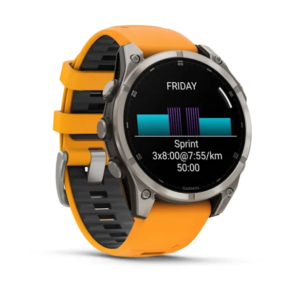 Montre GPS Garmin Fénix 8 AMOLED - 47 mm Sapphire Titane avec Bracelet en Silicone Orange Graphite – Image 21