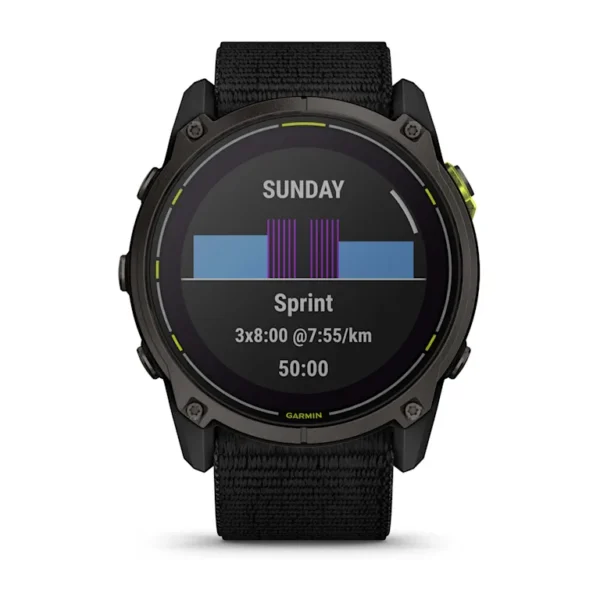 Montre GPS Garmin Enduro 3 Titane Carbon Gray DLC avec Bracelet UltraFit en Nylon Noir – Image 8