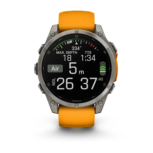 Montre GPS Garmin Fénix 8 AMOLED - 47 mm Sapphire Titane avec Bracelet en Silicone Orange Graphite – Image 16